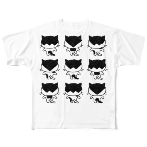 後頭部がキュートな猫たち。 フルグラフィックTシャツ