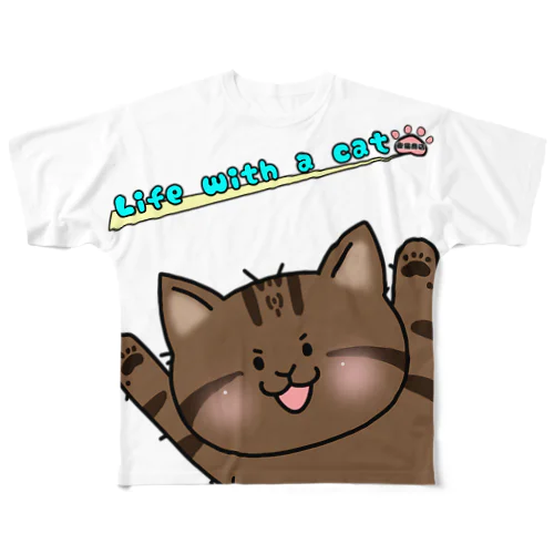 ボサ猫のフル両面Tシャツ フルグラフィックTシャツ