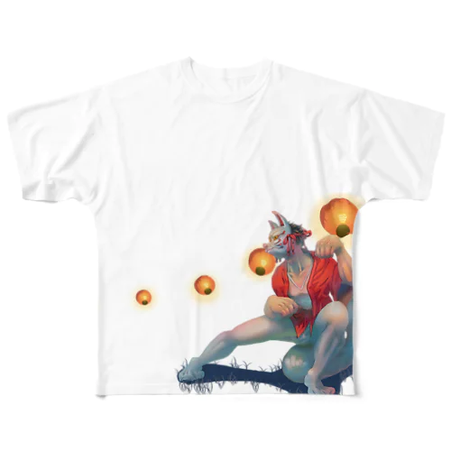 ひょっとこ狐面 All-Over Print T-Shirt