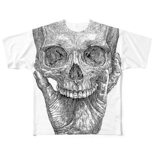 頭蓋骨と手 All-Over Print T-Shirt