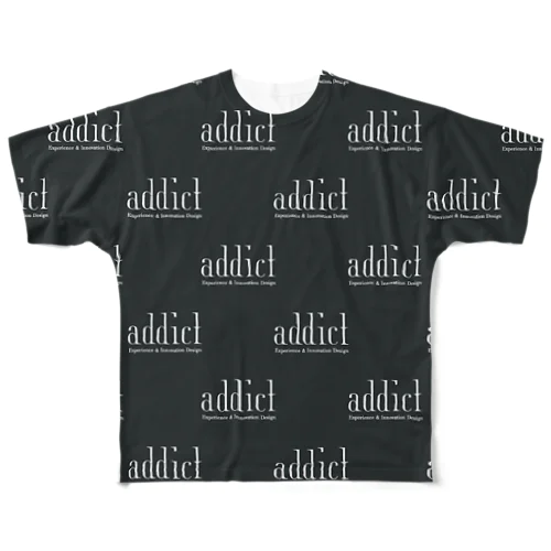 addict｜白ロゴタイル フルグラフィックTシャツ