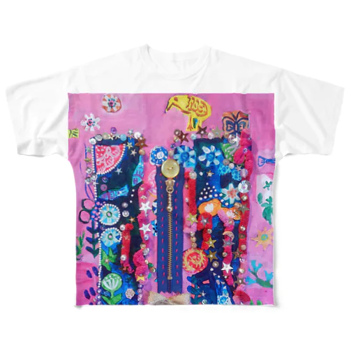 夜遊び pink フルグラフィックTシャツ