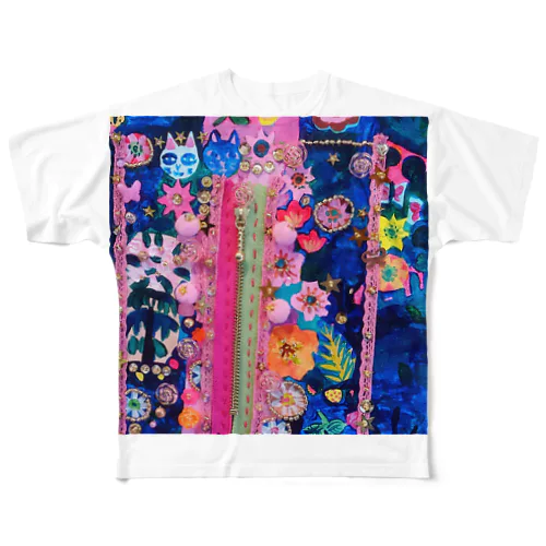 夜遊び pink × green All-Over Print T-Shirt