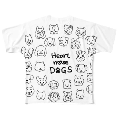 Heart nose DOGS（丸型） All-Over Print T-Shirt