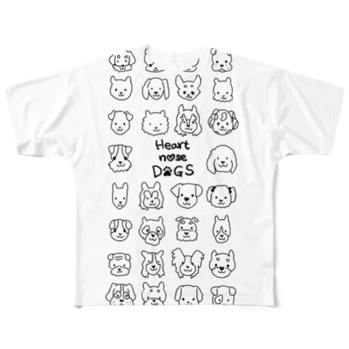Heart nose DOGS（縦長） フルグラフィックTシャツ