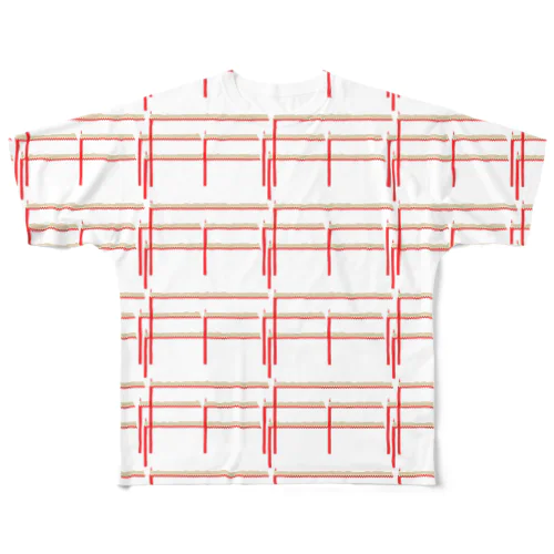 赤鉛筆ボーダー フルグラフィックTシャツ