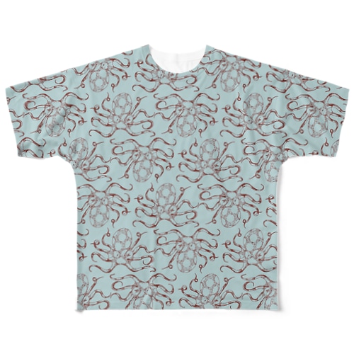 水玉海洋生物　イイダコ All-Over Print T-Shirt