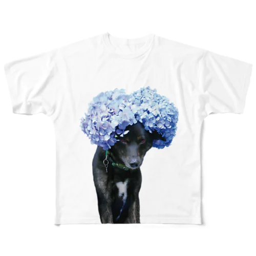 紫陽花アフロ フルグラフィックTシャツ
