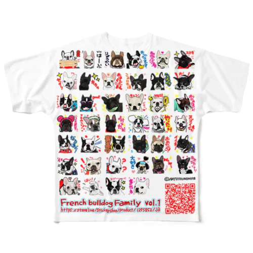 6QRコードデザイン★Frenchbulldogfamily★ フルグラフィックTシャツ