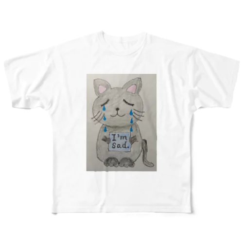 悲しみのみーにゃん All-Over Print T-Shirt