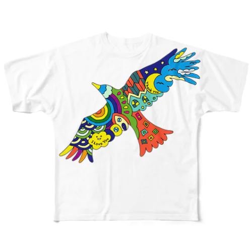 虹色の飛ぶ鳥 All-Over Print T-Shirt