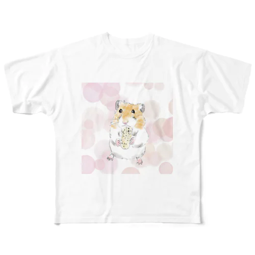 ピーナッツをほおばるゴールデンハムスターちゃん フルグラフィックTシャツ