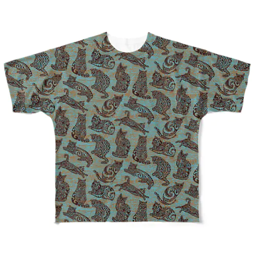 Tahitian Tribal Cat All-Over Print T-Shirt