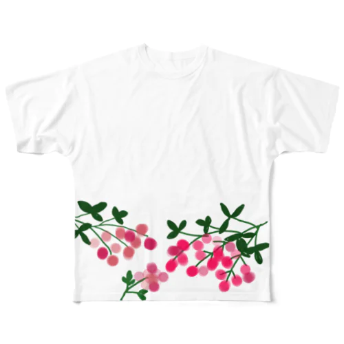 ボタニカル ベリーの花 フルグラフィックTシャツ