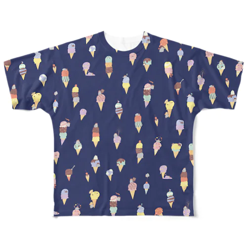 アイスとペンギンちゃん ネイビー All-Over Print T-Shirt