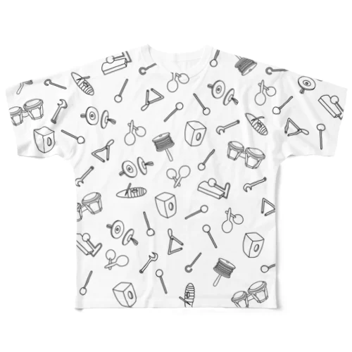 パーカッション(総柄・黒) All-Over Print T-Shirt