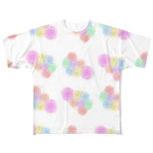 水彩花 フルグラフィックTシャツ