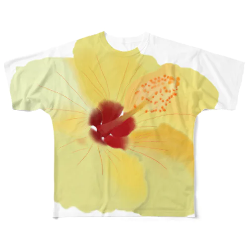 黄色いハイビスカス フルグラフィックTシャツ