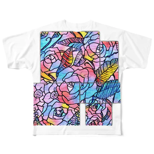 多彩rose All-Over Print T-Shirt