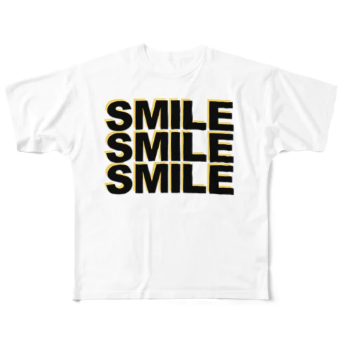 SMILESMILESMILE_黒 フルグラフィックTシャツ