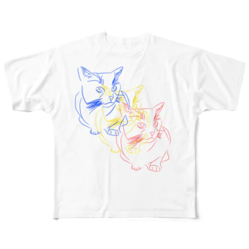 三色猫 All-Over Print T-Shirt