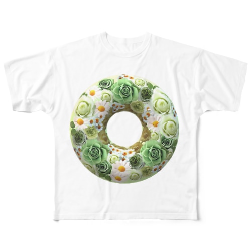 グリーンローズリース（緑の薔薇リース柄） All-Over Print T-Shirt
