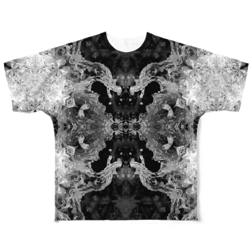 白黒波しぶき幾何学模様04 All-Over Print T-Shirt