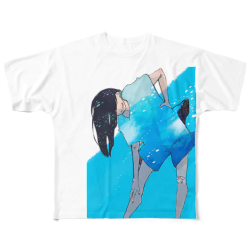 Blue to onnanoko All-Over Print T-Shirt