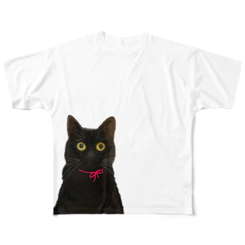 おめめまん丸 黒猫 フルグラフィックTシャツ