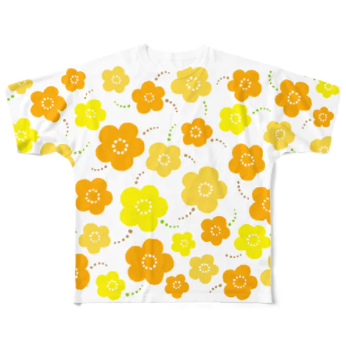 イエローフラワープリント All-Over Print T-Shirt