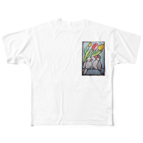 ステンドグラスな文鳥さん All-Over Print T-Shirt
