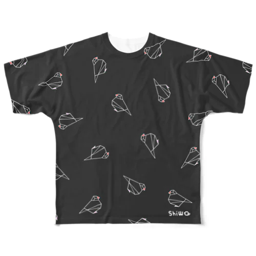 【白線】折り紙風文鳥 フルグラフィックTシャツ