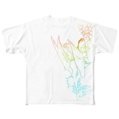 鸞　線画 All-Over Print T-Shirt