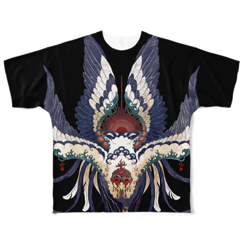 咲ウ面鷄（黒） All-Over Print T-Shirt