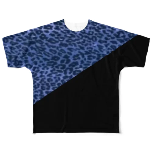 ヒョウ柄 紫 青 斜め 黒  All-Over Print T-Shirt
