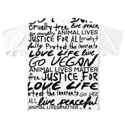 Love life, go vegan フルグラフィックTシャツ