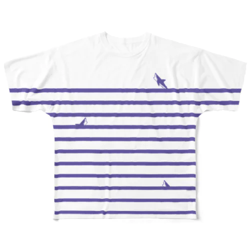 サメサメボーダー | Purple | フルグラフィックTシャツ