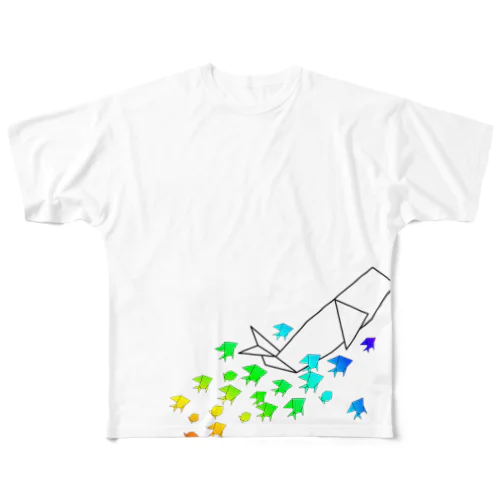 マッコウクジラと魚の群れ All-Over Print T-Shirt