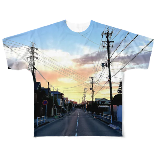 近所のまっすぐ道 フルグラフィックTシャツ