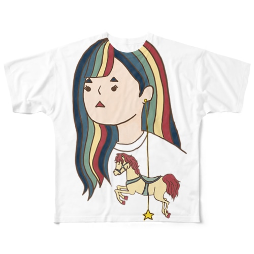 sankakusan HorsePiece All-Over Print T-Shirt