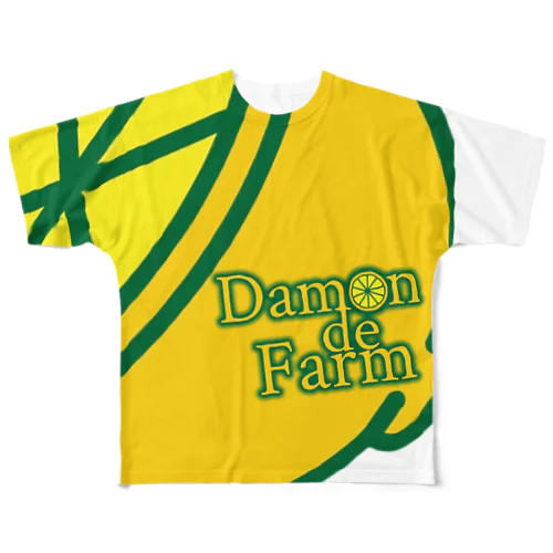 Damonde new レモンロゴ3 フルグラフィックTシャツ