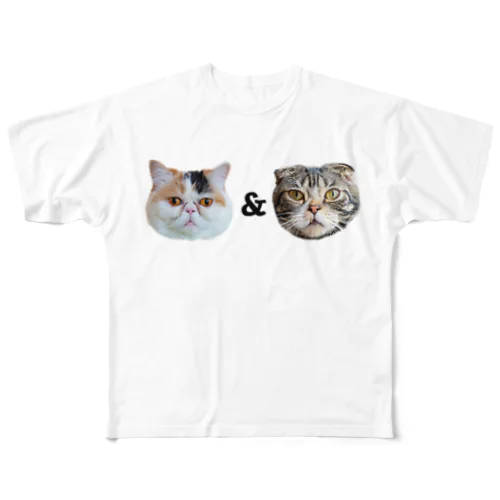 ひとり猫カフェにあにゃあきくらげ＆めかぶ All-Over Print T-Shirt