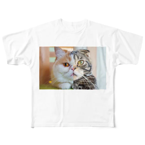 ひとり猫カフェにあにゃあめかぶ＆きくらげ All-Over Print T-Shirt