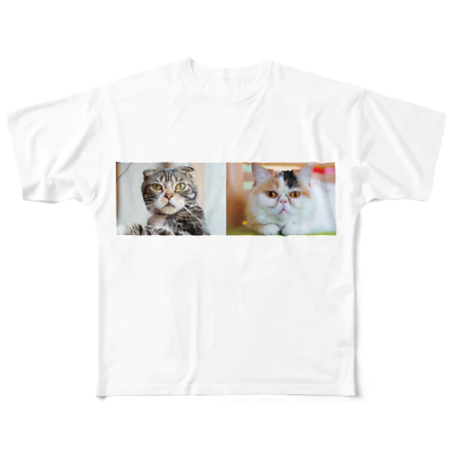 ひとり猫カフェにあにゃあきくらげ＆めかぶ All-Over Print T-Shirt