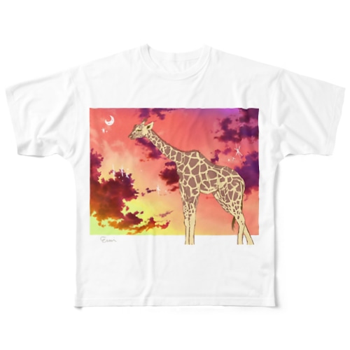 夕焼けとキリン All-Over Print T-Shirt