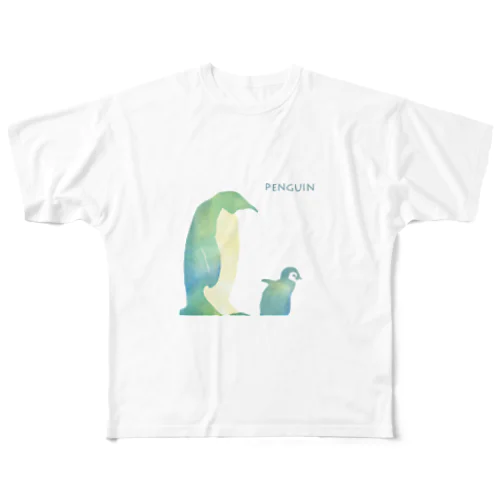 color on color／親子ペンギン フルグラフィックTシャツ