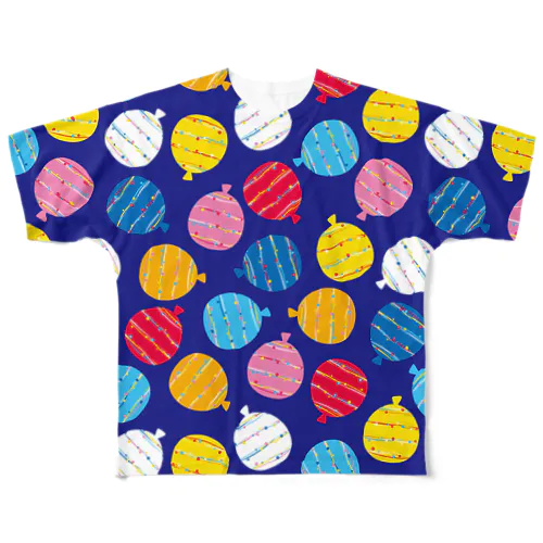 水風船の柄Tシャツ 紺 All-Over Print T-Shirt