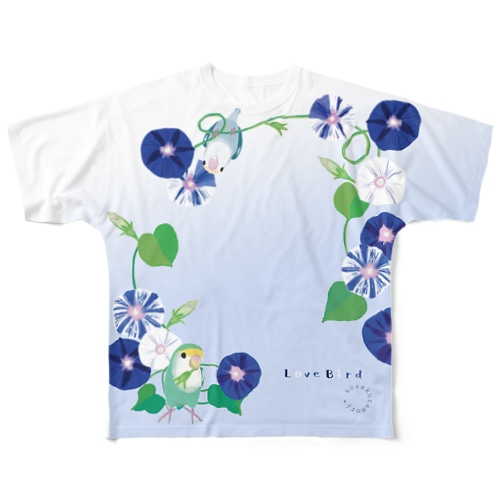 ラブバと朝顔　（背景グラデーション） All-Over Print T-Shirt