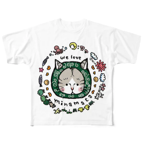 〜からくさねこ〜　we love minamata All-Over Print T-Shirt