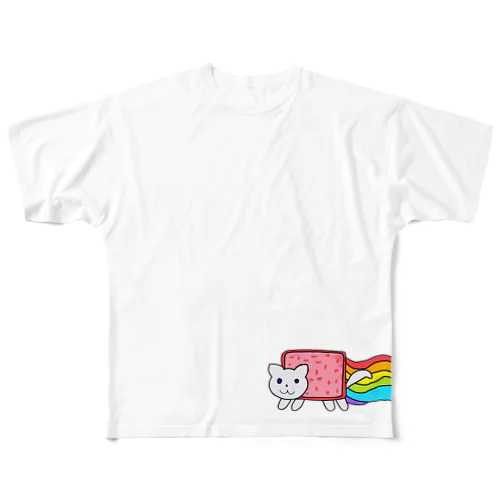 Lisa’s miaow cat - シカクネコ(レインボー) Lisas mjau katt フルグラフィックTシャツ